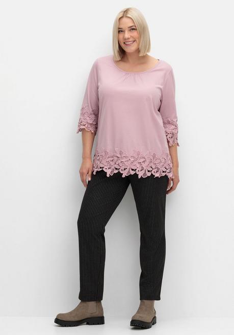 Sheego 3/4-Arm-Shirt Mit Breiter, Aufgesetzter Spitze - Mauve Sheego