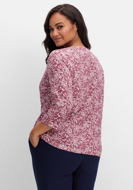 Sheego 3/4-Arm-Shirt Mit Cut-out Am Ausschnitt - Bordeaux Gemustert Sheego