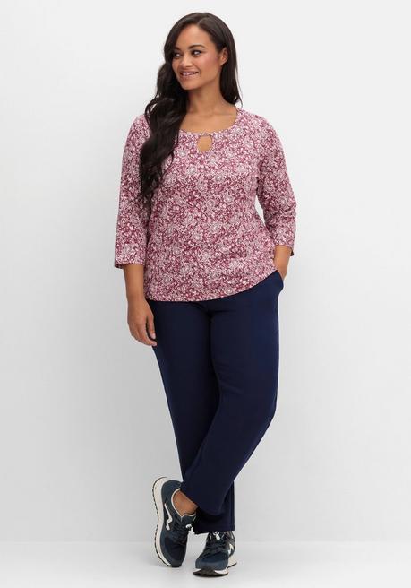 Sheego 3/4-Arm-Shirt Mit Cut-out Am Ausschnitt - Bordeaux Gemustert Sheego