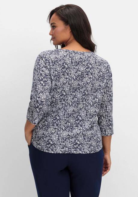 Sheego 3/4-Arm-Shirt Mit Cut-out Am Ausschnitt - Marine Gemustert Sheego