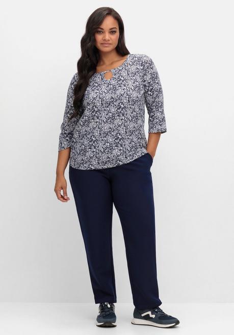 Sheego 3/4-Arm-Shirt Mit Cut-out Am Ausschnitt - Marine Gemustert Sheego