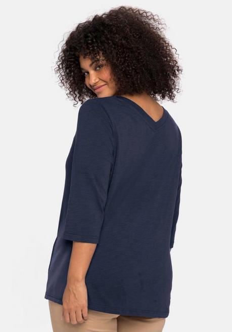 Sheego 3/4-Arm-Shirt Mit Einsatz Aus Blusenstoff Seitlich - Nachtblau Sheego