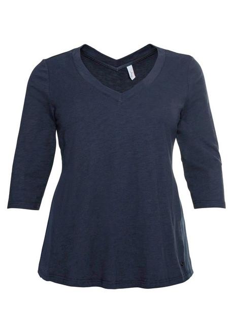 Sheego 3/4-Arm-Shirt Mit Einsatz Aus Blusenstoff Seitlich - Nachtblau Sheego