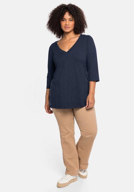 Sheego 3/4-Arm-Shirt Mit Einsatz Aus Blusenstoff Seitlich - Nachtblau Sheego