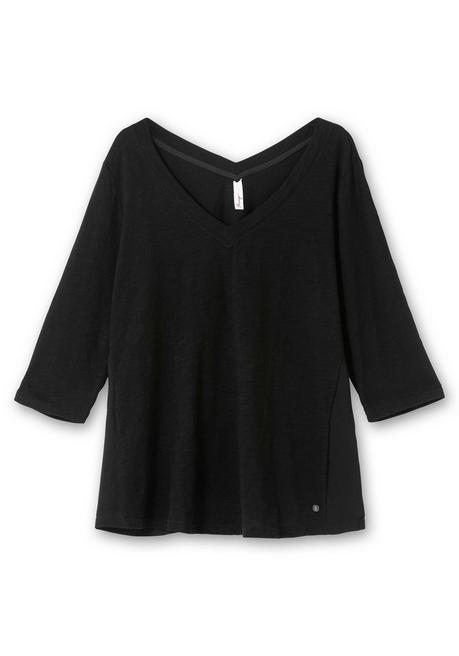 Sheego 3/4-Arm-Shirt Mit Einsatz Aus Blusenstoff Seitlich - Schwarz Sheego