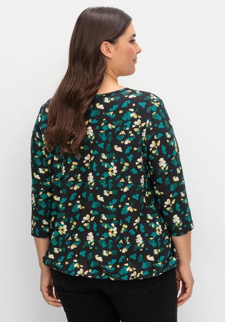 Sheego 3/4-Arm-Shirt Mit Floralem Alloverdruck - Schwarz Gemustert Sheego