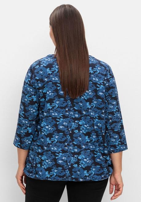Sheego 3/4-Arm-Shirt Mit Floralem Alloverdruck - Tiefblau Gemustert Sheego