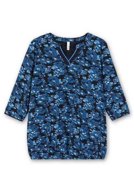 Sheego 3/4-Arm-Shirt Mit Floralem Alloverdruck - Tiefblau Gemustert Sheego