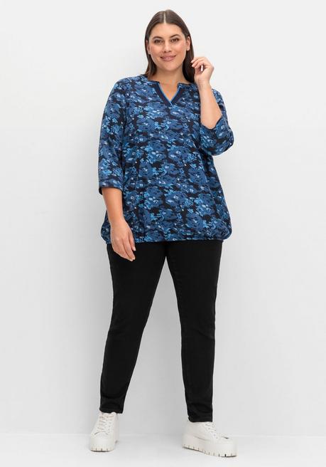 Sheego 3/4-Arm-Shirt Mit Floralem Alloverdruck - Tiefblau Gemustert Sheego