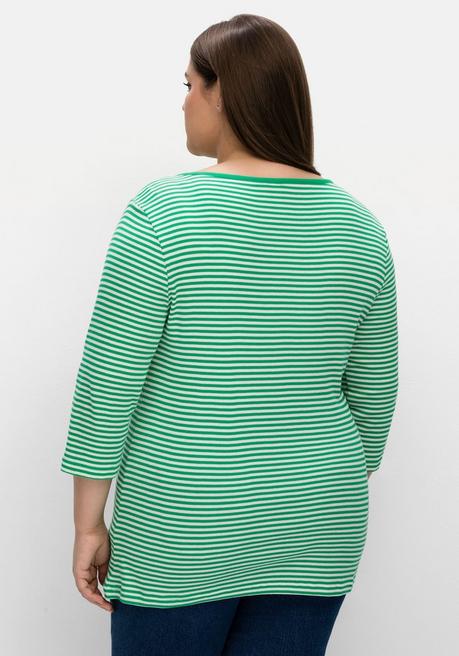 Sheego 3/4-Arm-Shirt Mit Garngefärbten Ringeln - Blattgrün Sheego