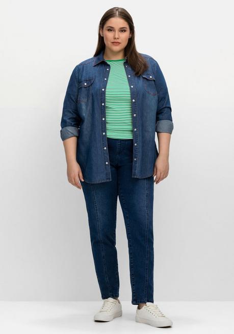 Sheego 3/4-Arm-Shirt Mit Garngefärbten Ringeln - Blattgrün Sheego