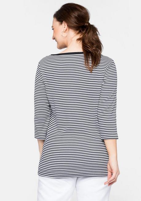Sheego 3/4-Arm-Shirt Mit Garngefärbten Ringeln - Marine Sheego