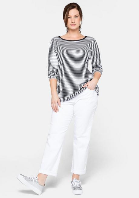 Sheego 3/4-Arm-Shirt Mit Garngefärbten Ringeln - Marine Sheego