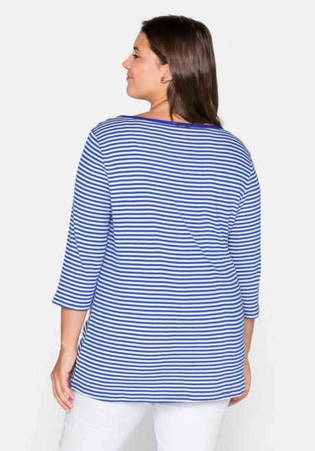Sheego 3/4-Arm-Shirt Mit Garngefärbten Ringeln - Royalblau Sheego