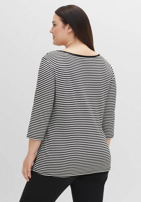 Sheego 3/4-Arm-Shirt Mit Garngefärbten Ringeln - Schwarz Sheego