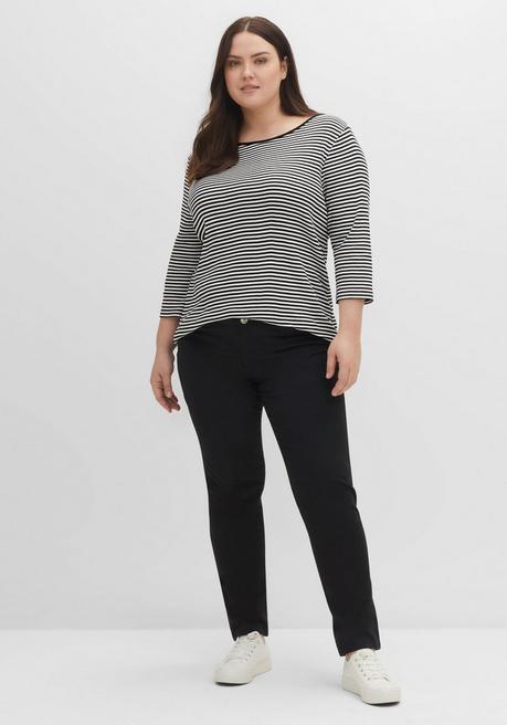 Sheego 3/4-Arm-Shirt Mit Garngefärbten Ringeln - Schwarz Sheego