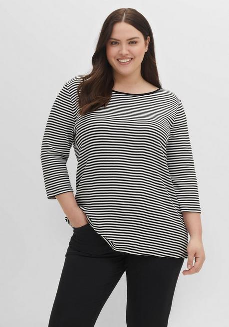 sheego 3/4-Arm-Shirt mit garngefärbten Ringeln - schwarz sheego