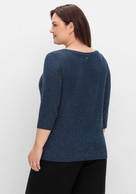 Sheego 3/4-Arm-Shirt Mit Glitzergarn Und U-Boot-Ausschnitt - Saphir Sheego