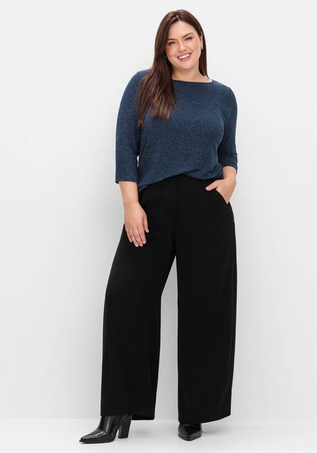 Sheego 3/4-Arm-Shirt Mit Glitzergarn Und U-Boot-Ausschnitt - Saphir Sheego