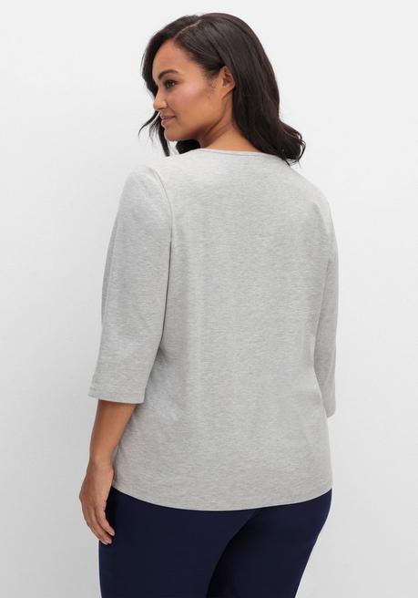 Sheego 3/4-Arm-Shirt Mit Glitzerstein-Applikation - Grau Sheego