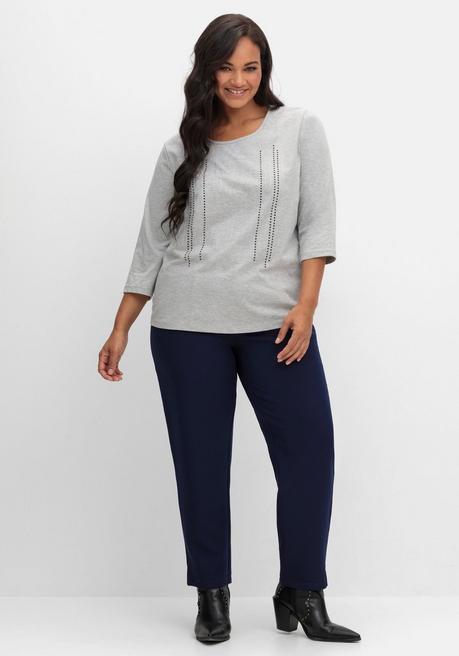 Sheego 3/4-Arm-Shirt Mit Glitzerstein-Applikation - Grau Sheego
