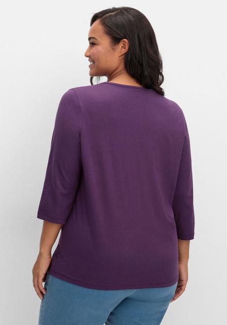 Sheego 3/4-Arm-Shirt Mit Glitzerstein-Applikation - Traube Sheego