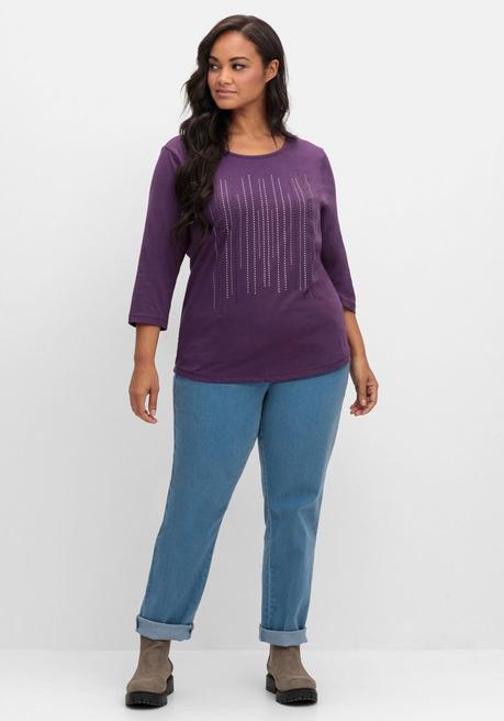 Sheego 3/4-Arm-Shirt Mit Glitzerstein-Applikation - Traube Sheego