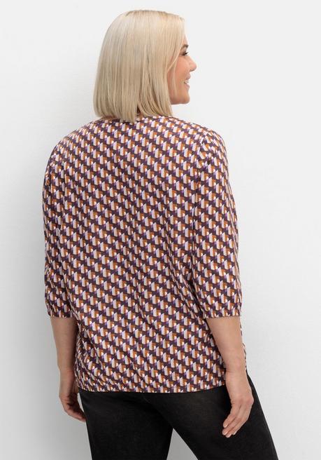 Sheego 3/4-Arm-Shirt Mit Grafikprint Und Gummizugbund - Aubergine Gemustert Sheego