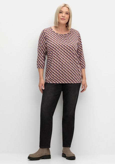 Sheego 3/4-Arm-Shirt Mit Grafikprint Und Gummizugbund - Aubergine Gemustert Sheego