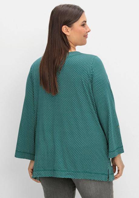 Sheego 3/4-Arm-Shirt Mit Grafischem Minimaldruck - Tiefgrün Gemustert Sheego
