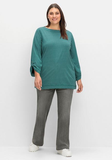 Sheego 3/4-Arm-Shirt Mit Grafischem Minimaldruck - Tiefgrün Gemustert Sheego