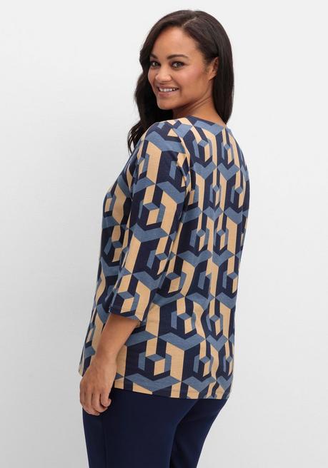 Sheego 3/4-Arm-Shirt Mit Grafischem Print - Marine Gemustert Sheego