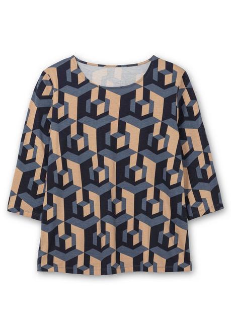 Sheego 3/4-Arm-Shirt Mit Grafischem Print - Marine Gemustert Sheego