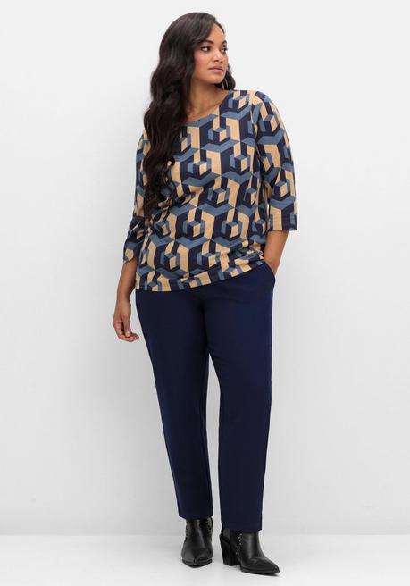 Sheego 3/4-Arm-Shirt Mit Grafischem Print - Marine Gemustert Sheego