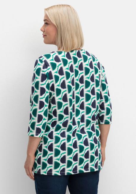 Sheego 3/4-Arm-Shirt Mit Grafischem Retromuster - Marine Gemustert Sheego