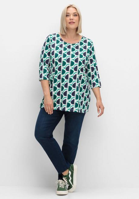 Sheego 3/4-Arm-Shirt Mit Grafischem Retromuster - Marine Gemustert Sheego