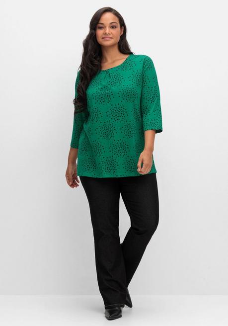 Sheego 3/4-Arm-Shirt Mit Konfetti-Print - Tiefgrün Gemustert Sheego