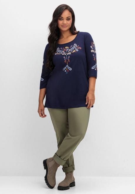 Sheego 3/4-Arm-Shirt Mit Platziertem Paisley-Print - Marine Bedruckt Sheego