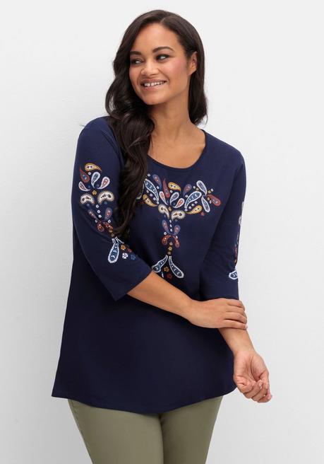 sheego 3/4-Arm-Shirt mit platziertem Paisley-Print - marine bedruckt sheego