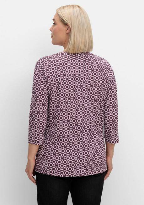 Sheego 3/4-Arm-Shirt Mit Retro-Alloverdruck - Aubergine Gemustert Sheego