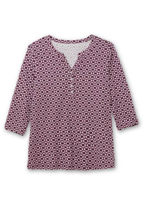 Sheego 3/4-Arm-Shirt Mit Retro-Alloverdruck - Aubergine Gemustert Sheego