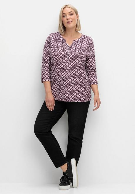Sheego 3/4-Arm-Shirt Mit Retro-Alloverdruck - Aubergine Gemustert Sheego