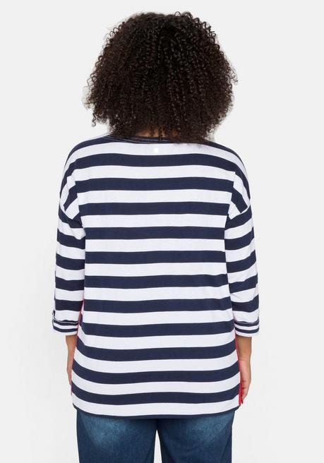 Sheego 3/4-Arm-Shirt Mit Ringeln Und U-Boot-Ausschnitt - Marine Sheego