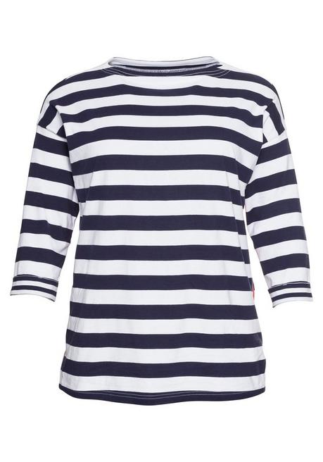 Sheego 3/4-Arm-Shirt Mit Ringeln Und U-Boot-Ausschnitt - Marine Sheego