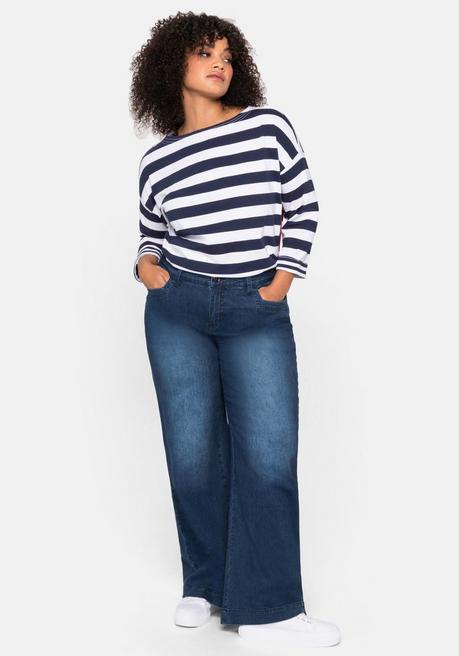 Sheego 3/4-Arm-Shirt Mit Ringeln Und U-Boot-Ausschnitt - Marine Sheego