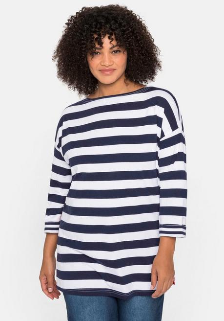 sheego 3/4-Arm-Shirt mit Ringeln und U-Boot-Ausschnitt - marine sheego