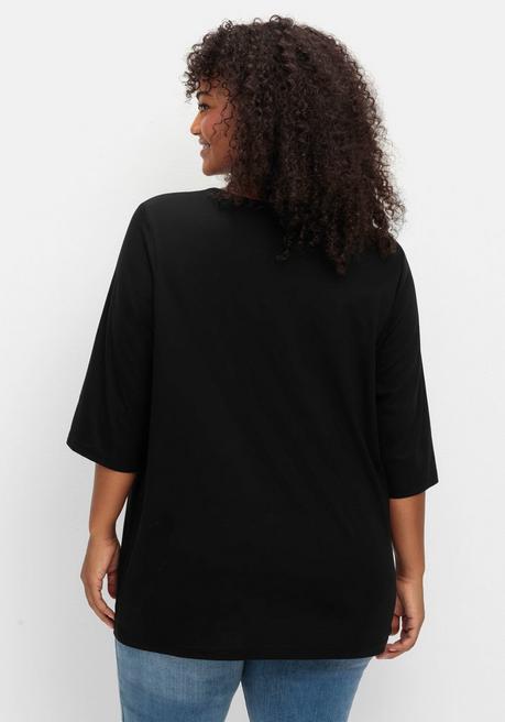Sheego 3/4-Arm-Shirt Mit Rundhalsausschnitt, Gerade Schnittform - Schwarz Sheego