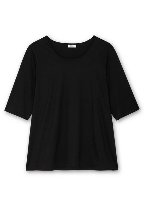 Sheego 3/4-Arm-Shirt Mit Rundhalsausschnitt, Gerade Schnittform - Schwarz Sheego