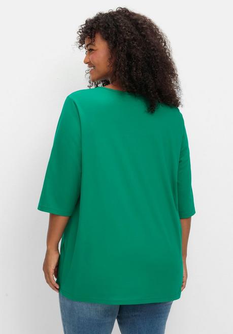 Sheego 3/4-Arm-Shirt Mit Rundhalsausschnitt, Gerade Schnittform - Grün Sheego