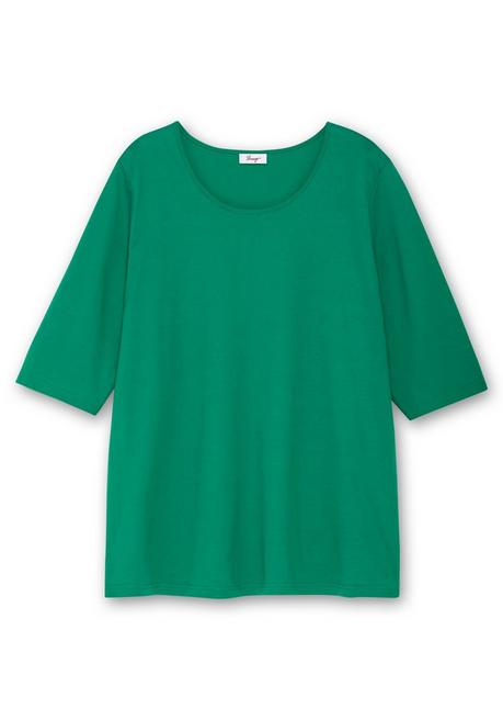 Sheego 3/4-Arm-Shirt Mit Rundhalsausschnitt, Gerade Schnittform - Grün Sheego